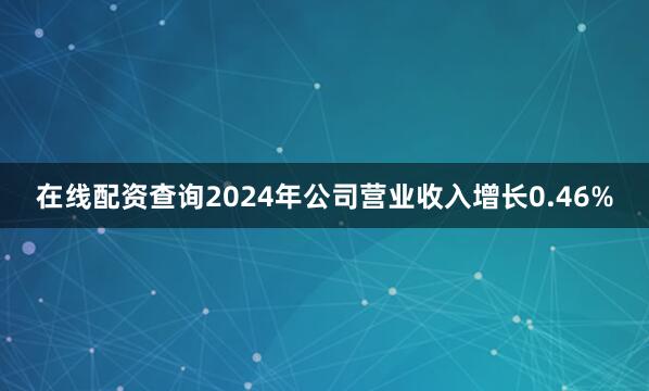在线配资查询2024年公司营业收入增长0.46%